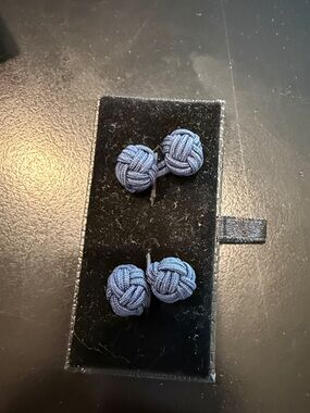Navy Knot Cufflink Set - Fabric Monkey Fist Style